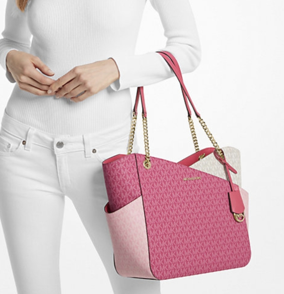 Michael Kors Jet Set Color-Block Large Pink Shoulder Bag - Picture 8 of 9